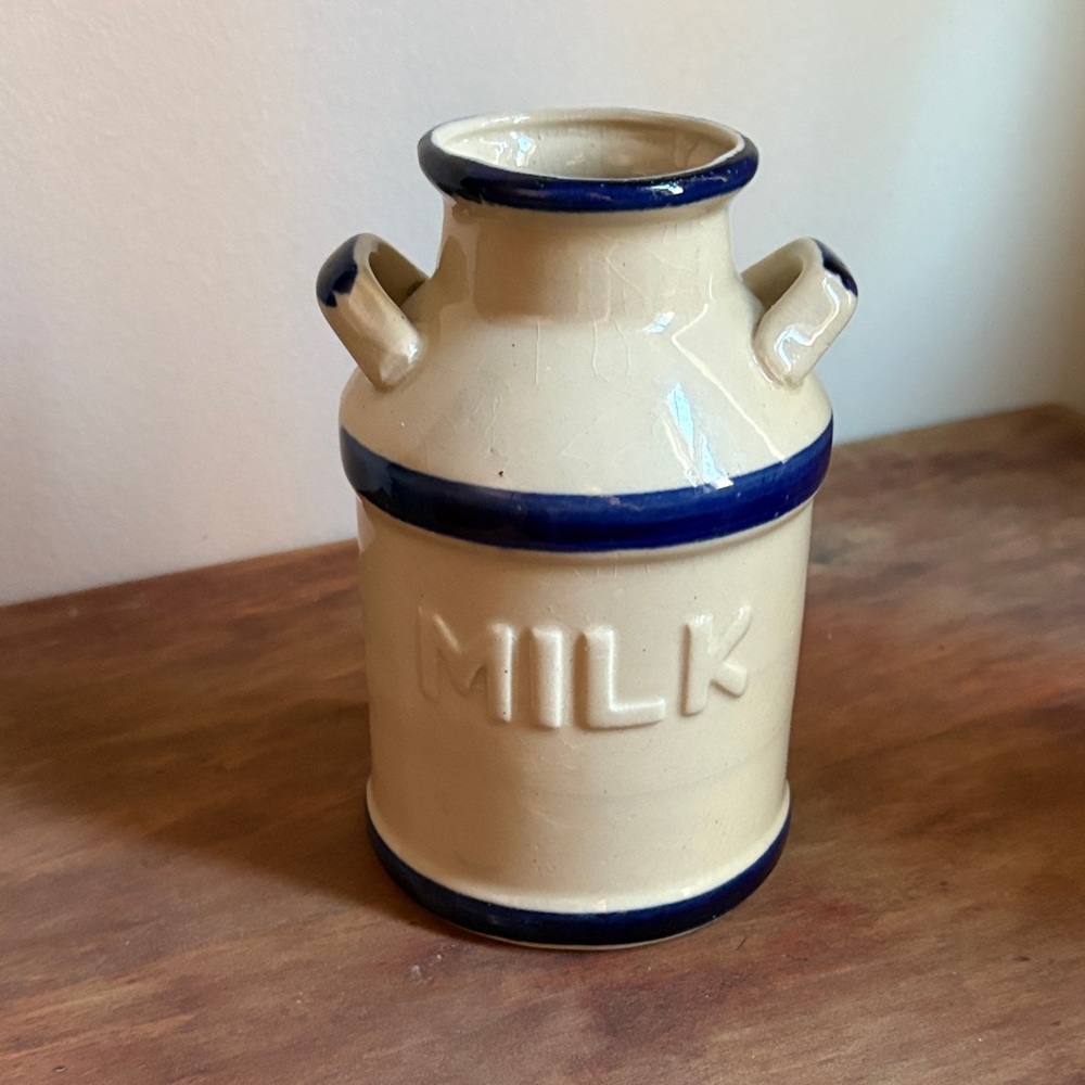 Vintage Hand Painted Milk Jug With Double Handle. Farmhouse Cottagecore